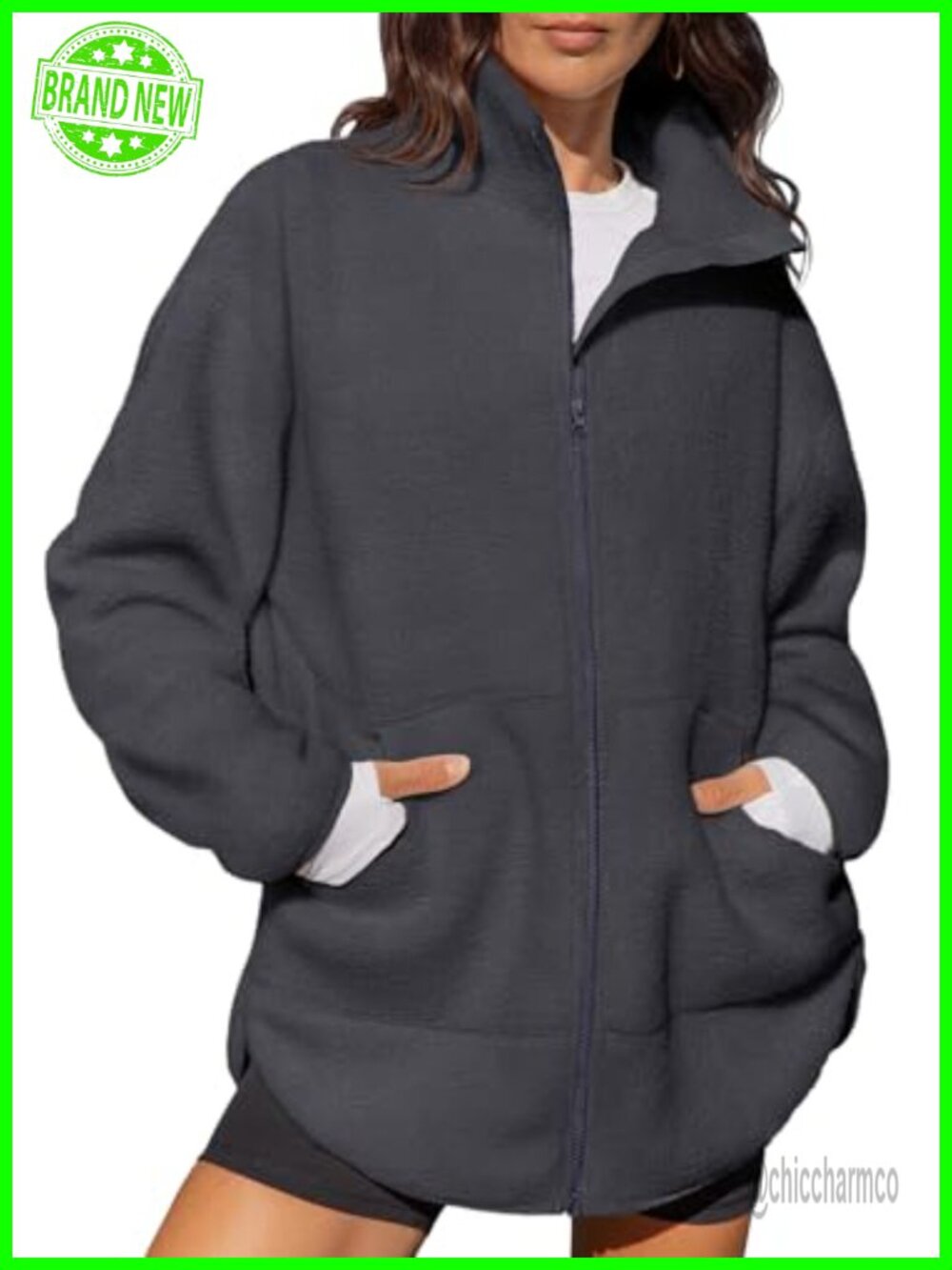Women's Full Zip Fleece Long Jacket Sherpa Oversized Winter Coat
